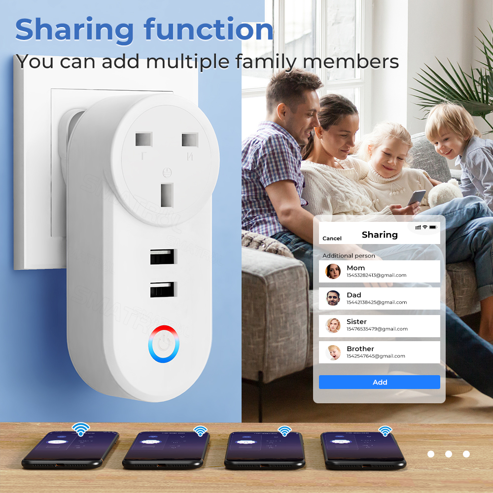 SMATRUL Tuya Wifi Smart USB Socket Us Plug 16A Outlet Adapter Charging ...