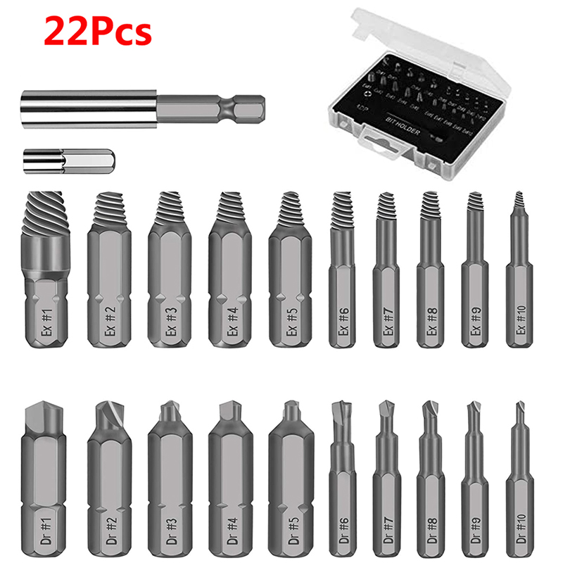 KIPRUN 22Pcs Damaged Screw Extractor Drill Bit Set Stripped Screw ...
