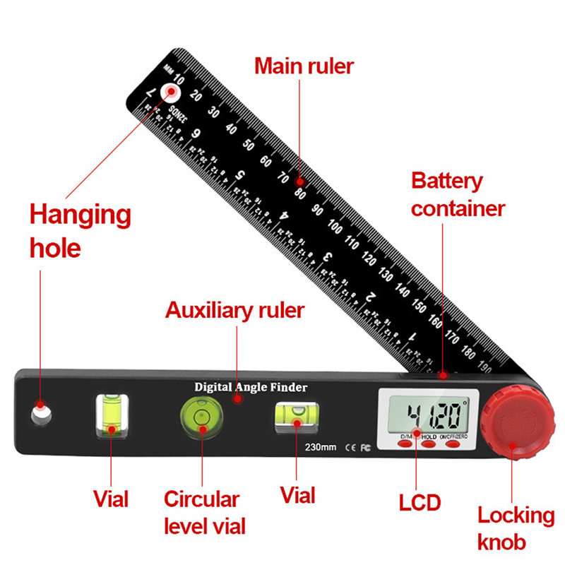 KIPRUN Digital Angle Finder, 4 in 1 Digital Protractor Ruler Level Tool ...