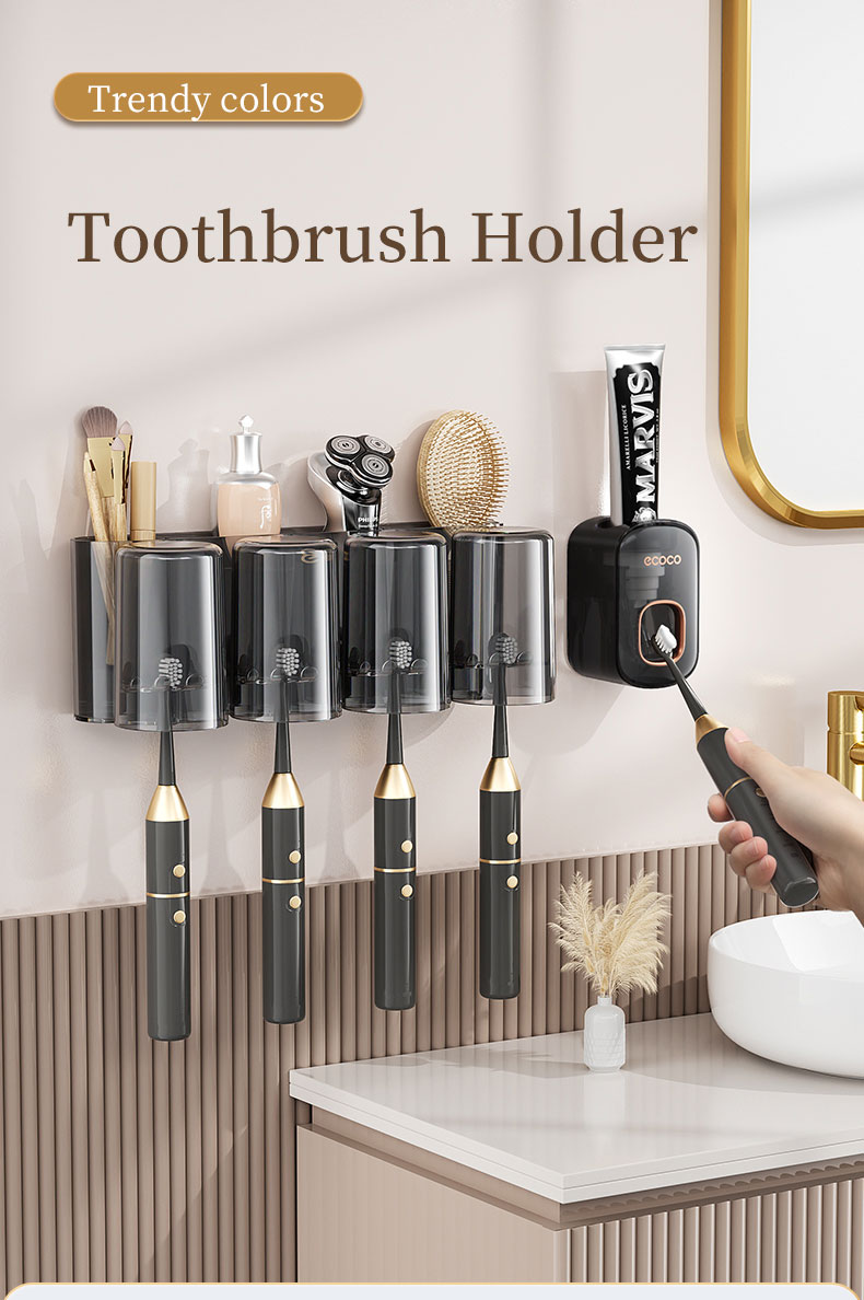 Ecoco Toothbrush Holder Toothpaste Dispenser Squeezer Set Light Luxury ...