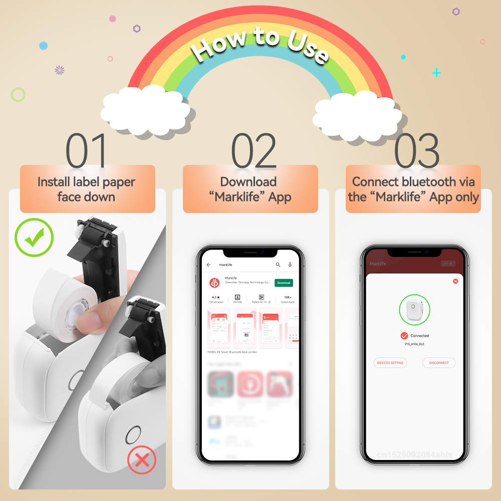 Inkless Thermal Printer P12 Portable Label Printer Bluetooth Wireless