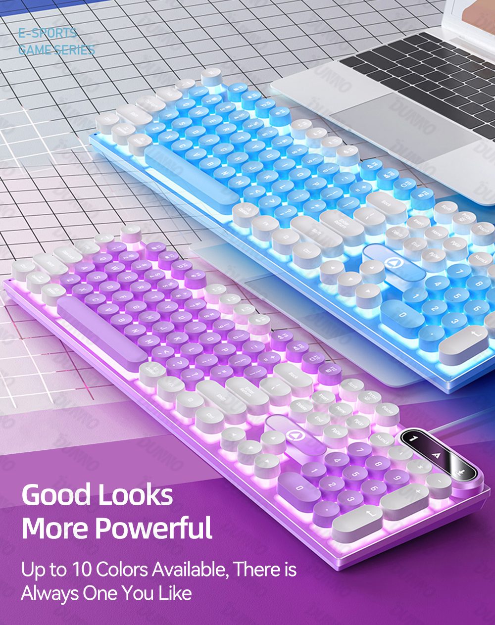 Retro Punk Round Keycap Gaming Keyboard Wired RGB Backlit Keyboard USB