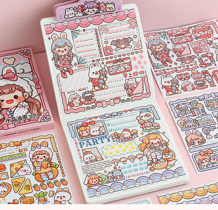 Mr. Paper 12 pieces Sticker + 2 pieces Note/box Cute girl Flower text ...