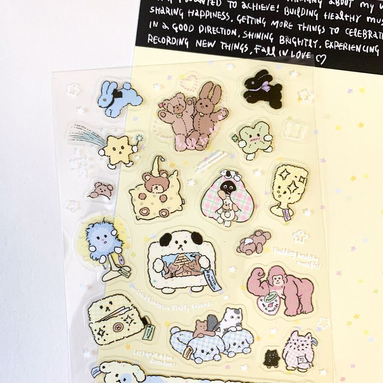 Ins Niche Cute Puppy Bear Sparkling Stickers Handbook Material ...