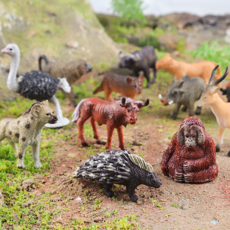 Mini animal baboon warthog hyena ostrich buffalo gnu set model children ...