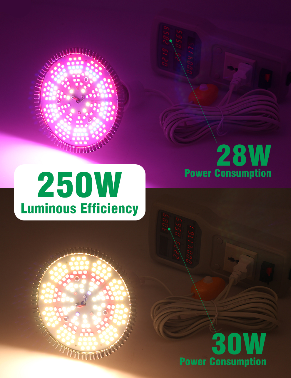 250W LED Grow Light Bulb E27 LED Plant Bulb 200LEDs Sunlike Full ...