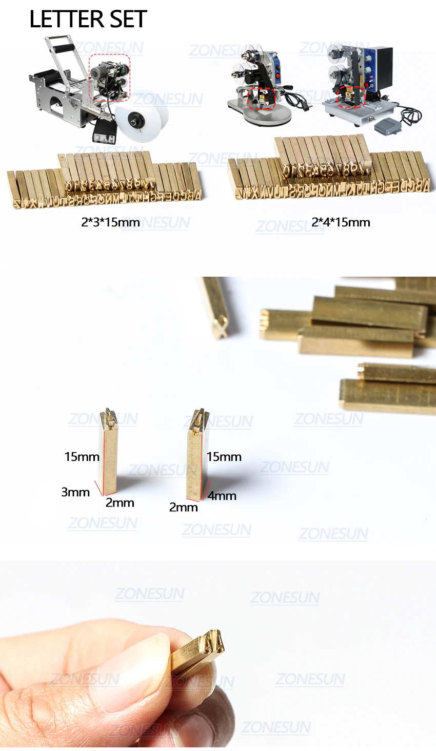 ZONESUN 3mm 4mm Letter Stamp Set of Coding Machine Letter Number Symbol ...