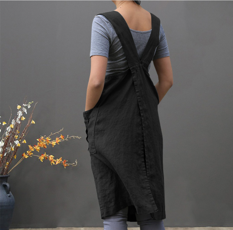 Ready Stock Women's cotton and linen apron long apron home clothes ...