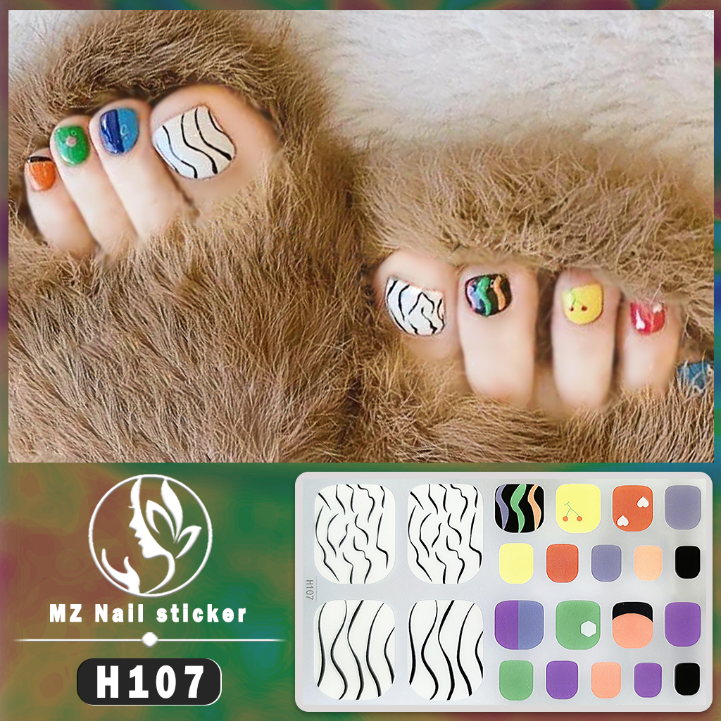 H101-150 3D Toenail Sticker Grid stripe Cartoon Gold Foil Geometric ...