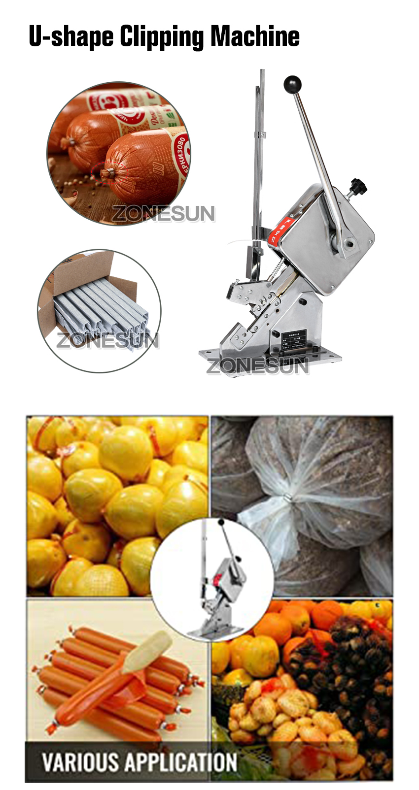 ZONESUN SU-50 Manual U-shape Sausage Clipper Clipping Machine Sealing ...
