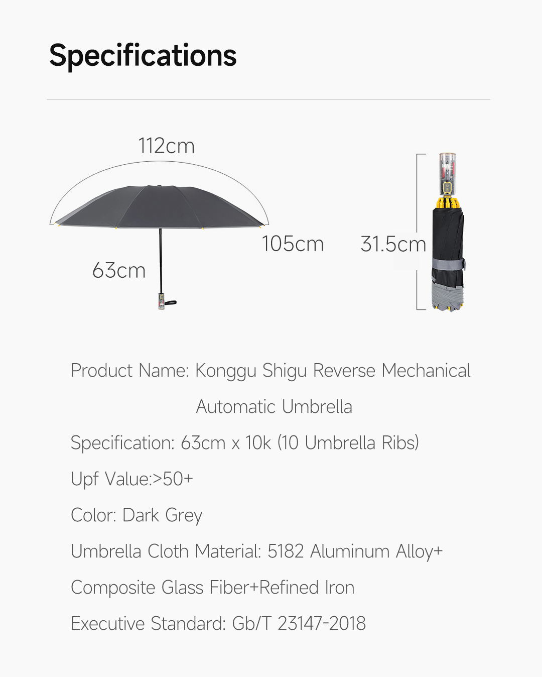 Gadgetoo Xiaomi Konggu Mechanical Automatic Reverse Folding Umbrella With Reflective Strip - 10 Bones