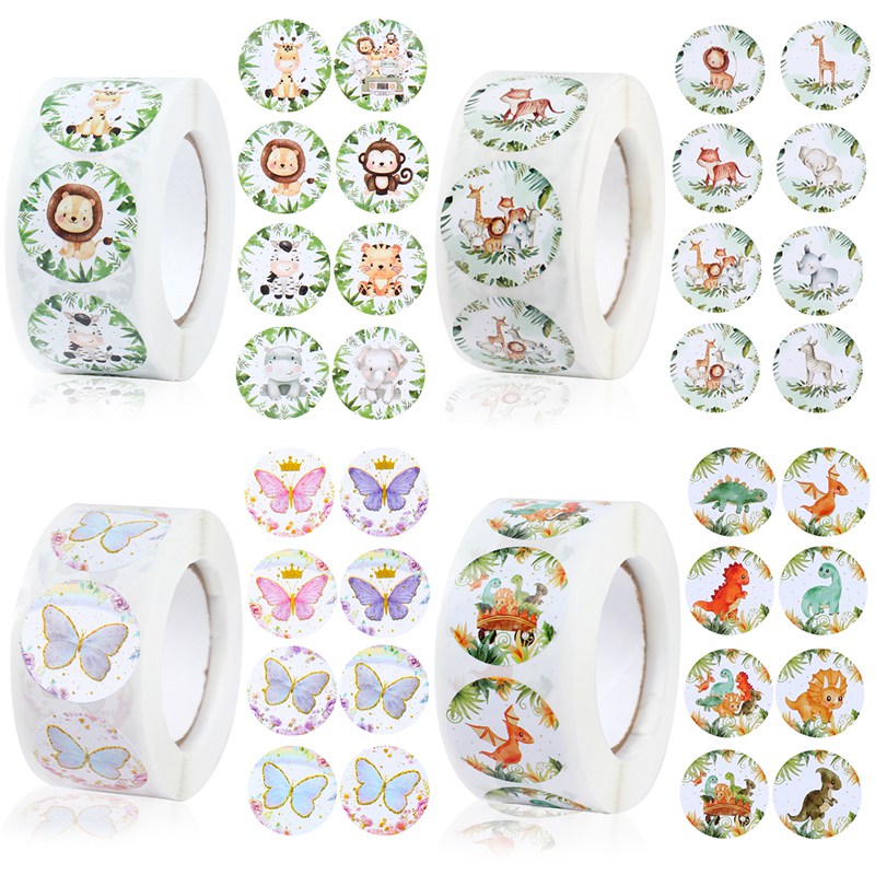 500pcs Safari Theme Round Cartoon Animal Sticker Gift Decoration ...