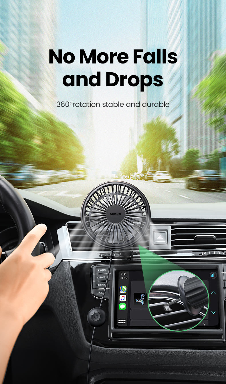 UGREEN USB Car Vent Fan 360° Adjustable 3 Speed Settings Safe and Stable Shopee Malaysia