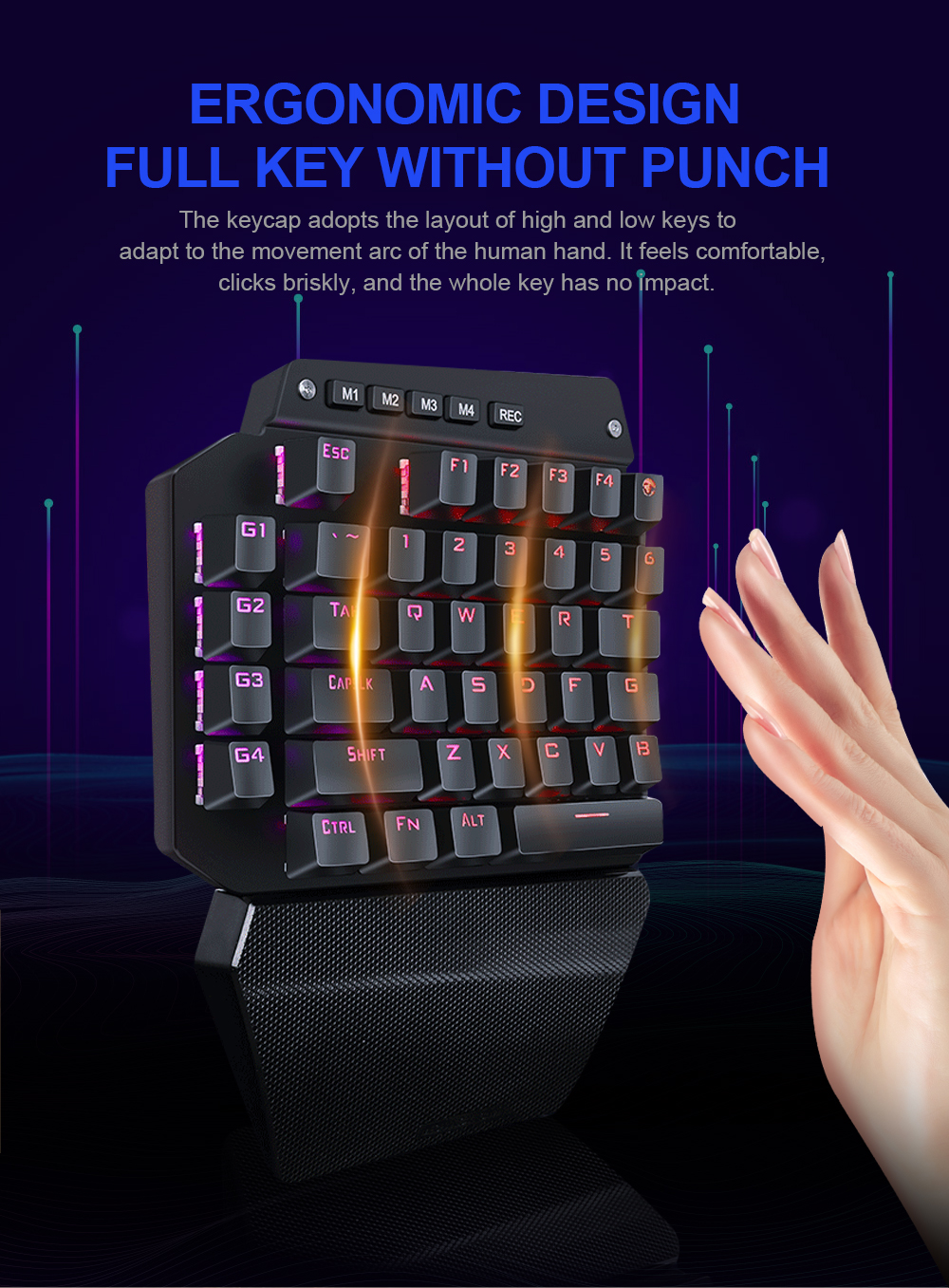 E-YOOSO K700 RGB 44 Key One-handed Mechanical Gaming Wired Keyboard Red ...