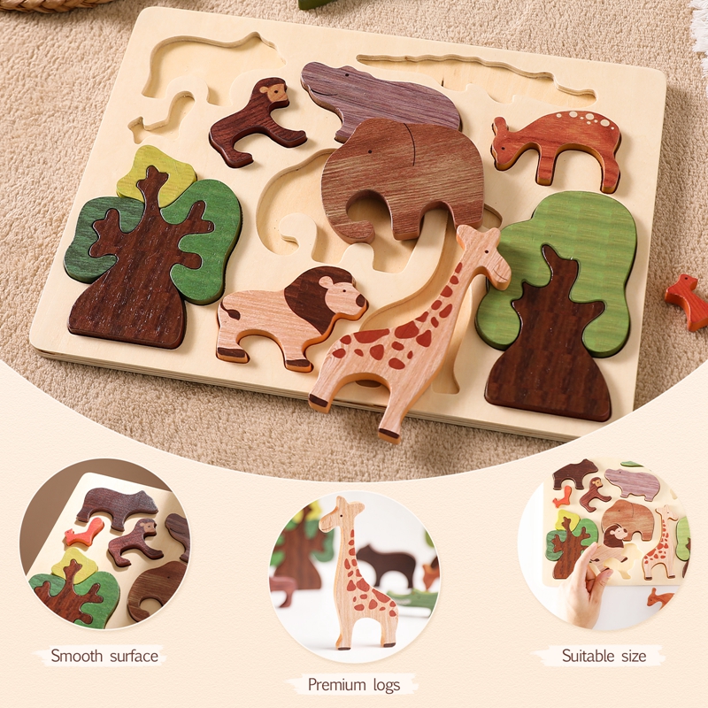 Baby Toys 3d Wooden Puzzle Forest Animals Jigsaw Puzzle Board Early ...