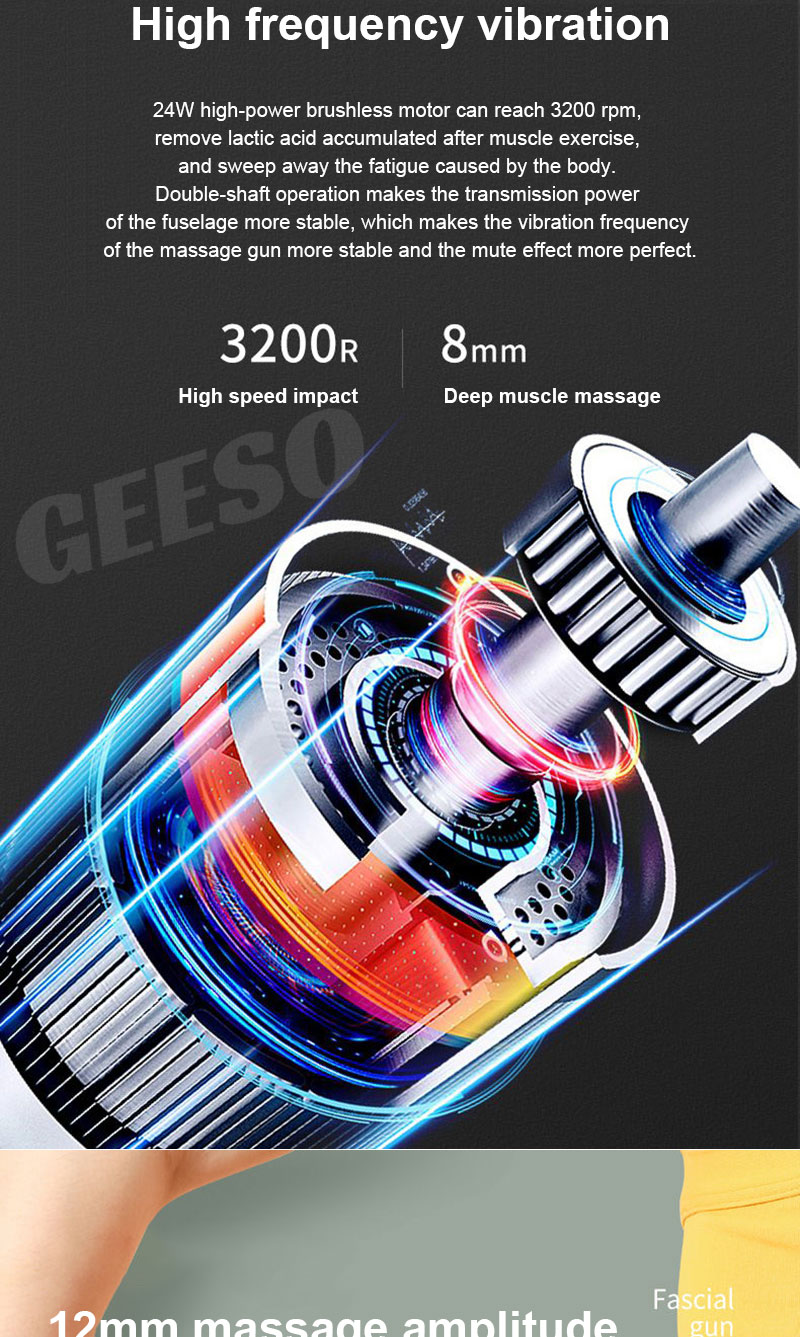 GEESO Mini Fascia Massage Gun 6 Speeds With 4 Massage Heads LCD Screen ...