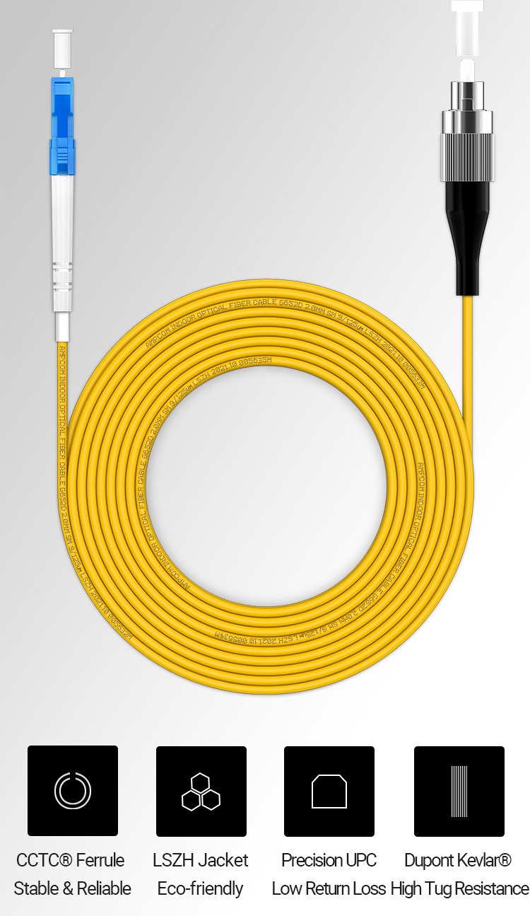AMPCOM LC to FC UPC Fiber Optical Patch Cable Single Mode Simplex SMF 9 ...