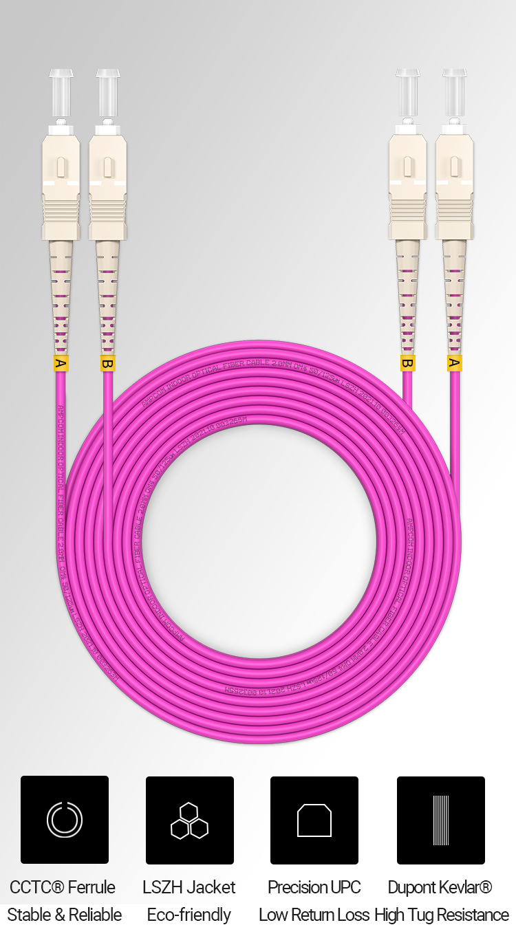 AMPCOM OM4 SC to SC UPC 50/125 Duplex Multimode LSZH 2.0mm Fiber Optic ...