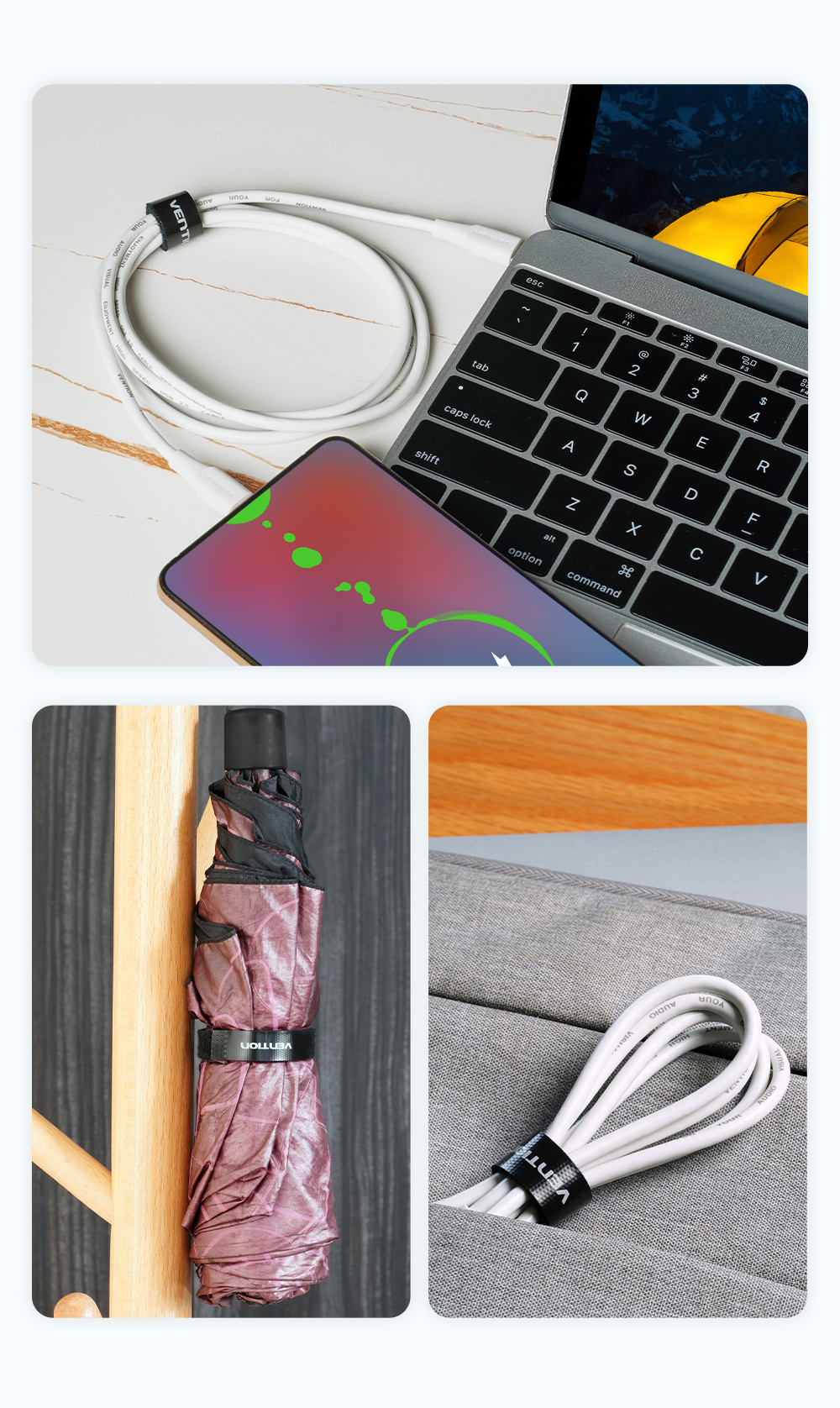 Vention 120180mmTearable Velcro straps Cable Organizer Self Adhesive