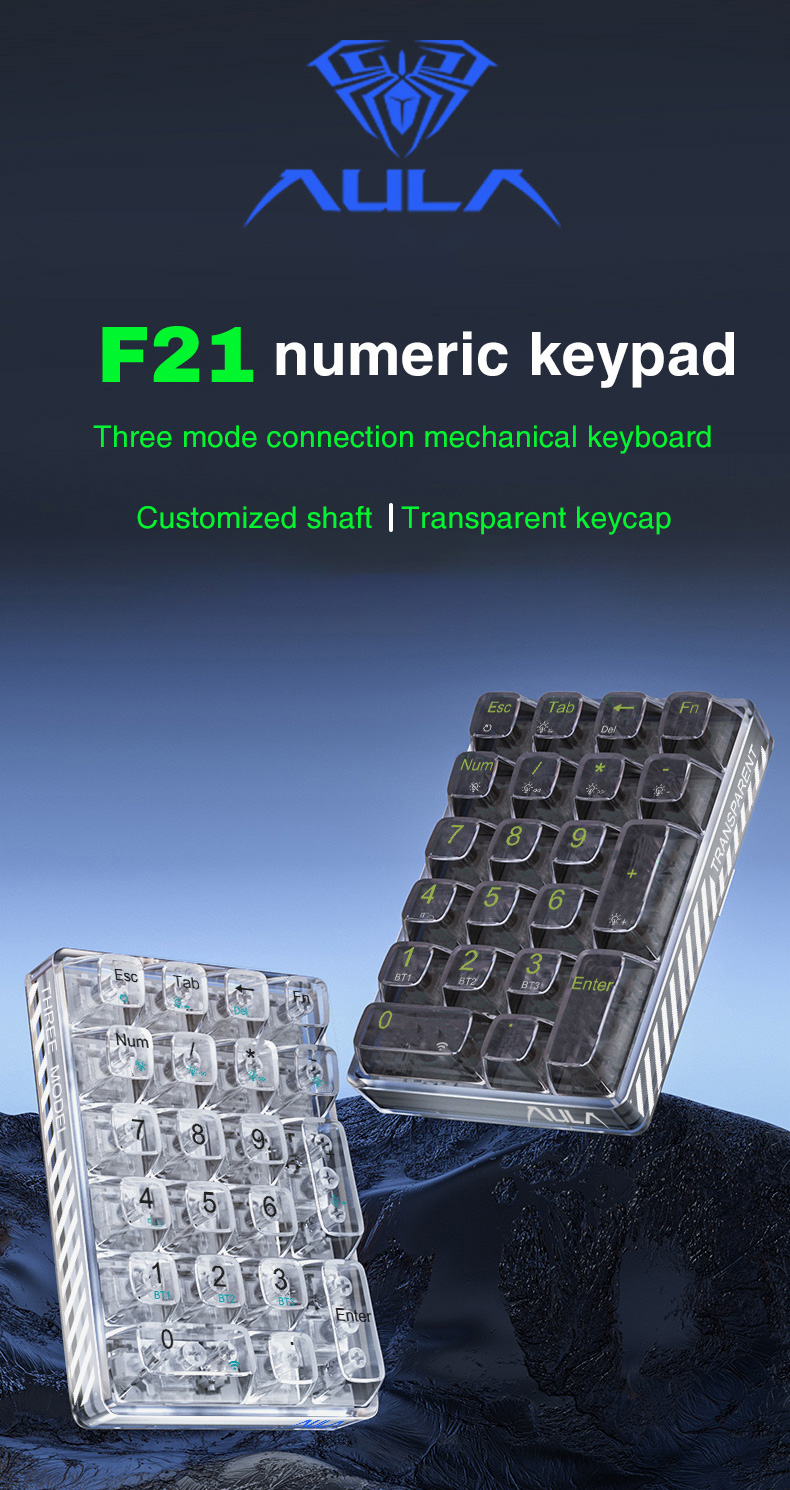 AULA F21 Mini Digital Hotswappable Mechanical Keyboard 21 Key Bluetooth ...