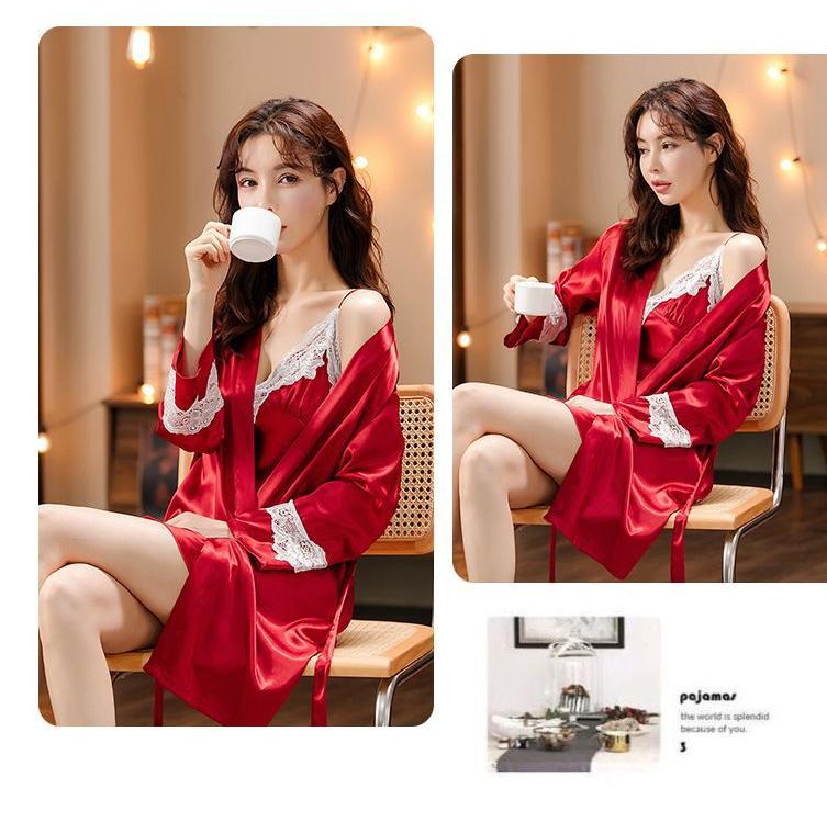 Couple Ice Silk Pajamas Set Lovers Wedding Sleepwear Women Sexy