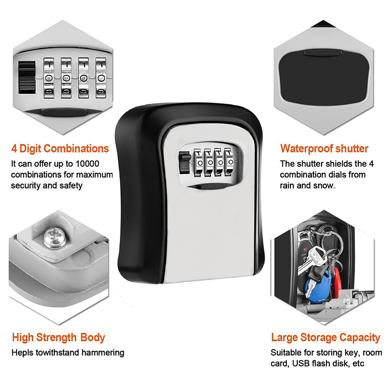 KIPRUN 4-Digit Combination Lock Box, Wall Mounted Key Storage, 5 Keys ...