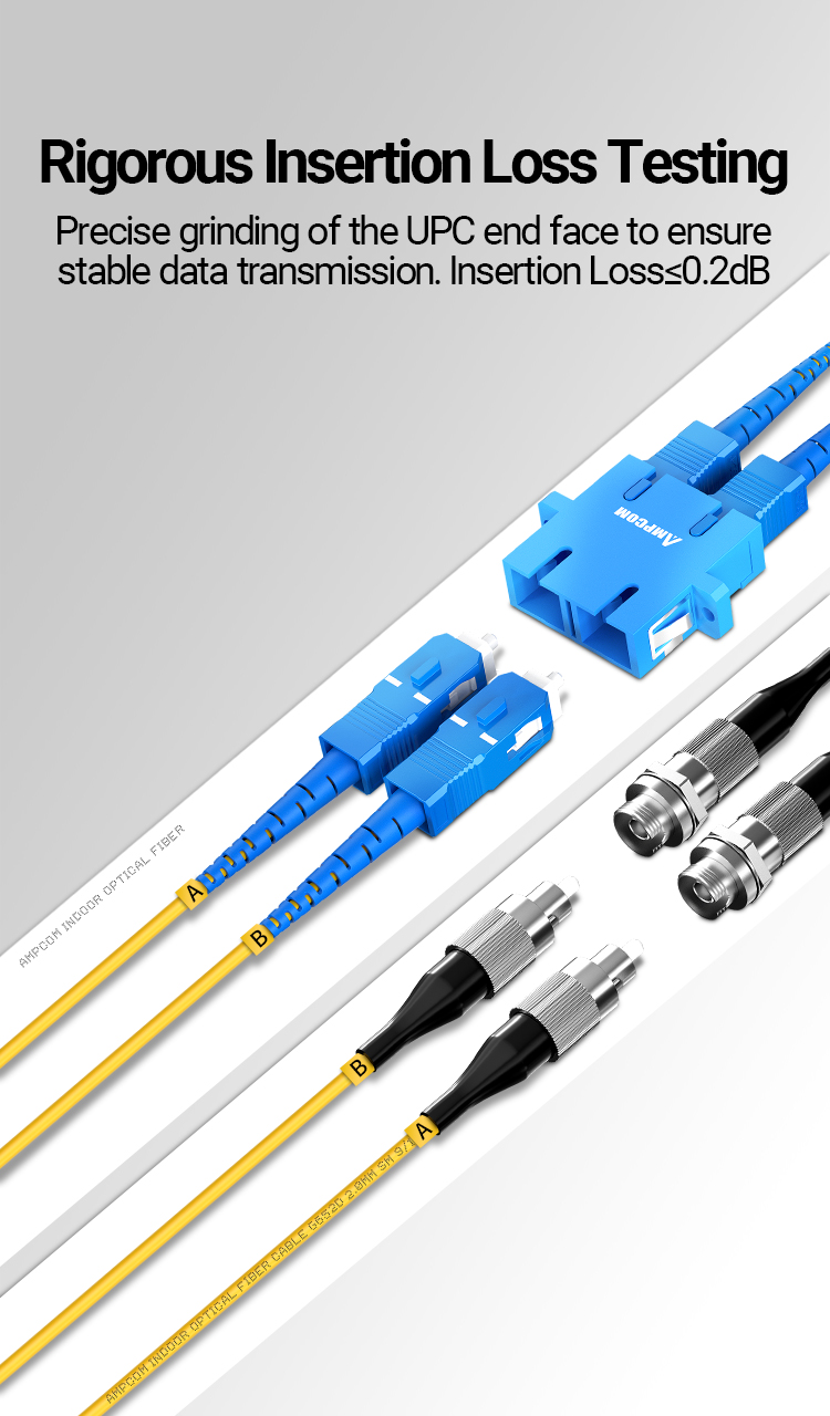 AMPCOM SC to FC UPC Fiber Optical Patch Cable Singlemode Duplex SMF 9 ...