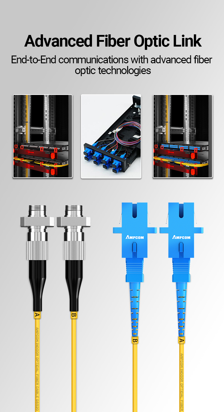 AMPCOM SC to FC UPC Fiber Optical Patch Cable Singlemode Duplex SMF 9 ...