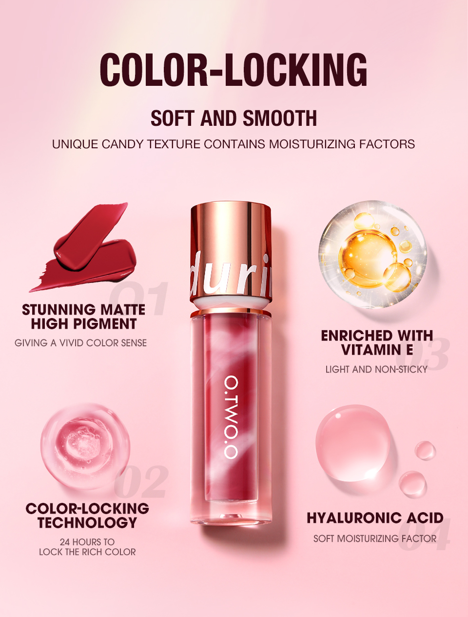 O.TWO.O Lipmatte Gloss Lip Tint 24H Non-stick 11 Colors Lip matte Bibir ...