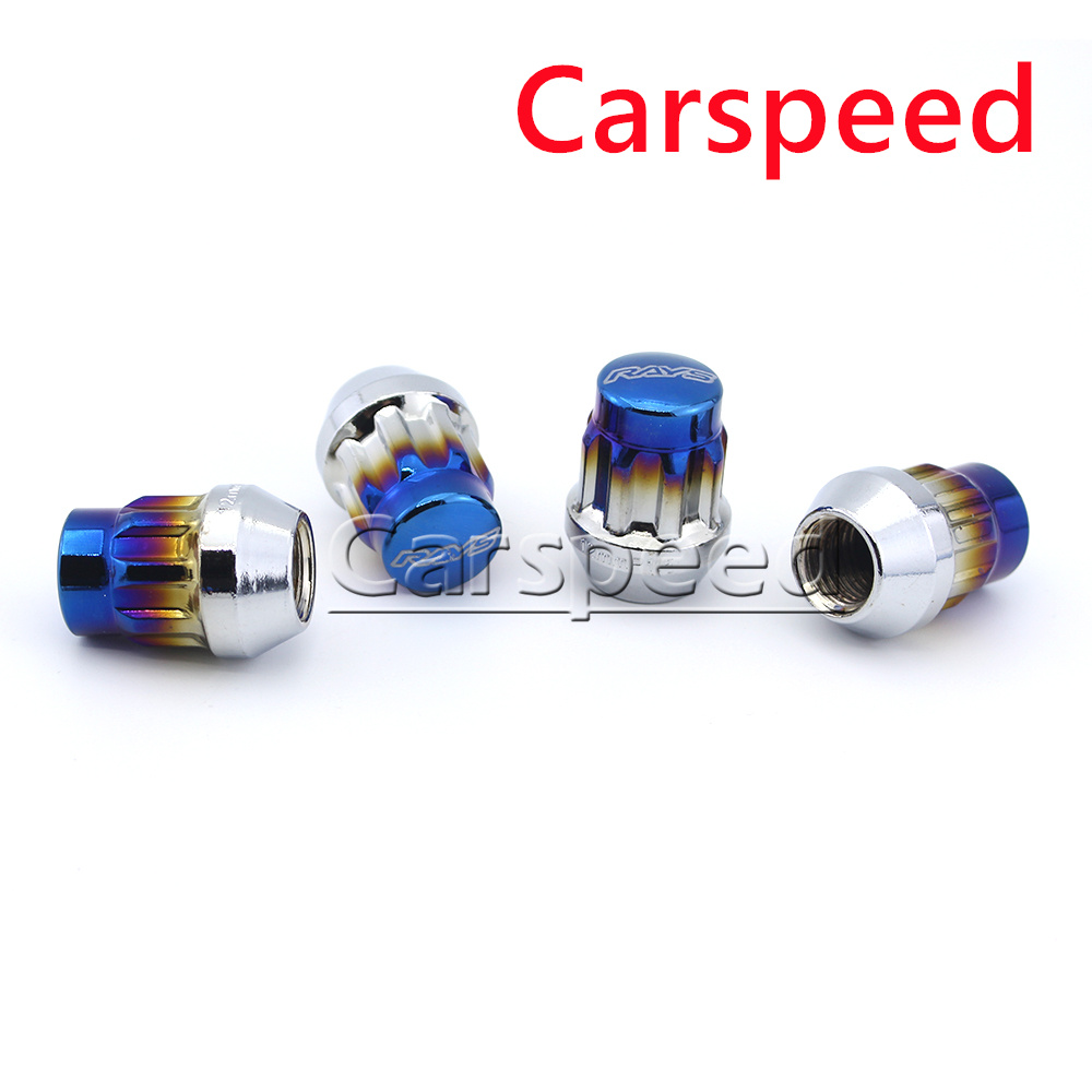 RAYS JDM Burnt Blue Car Tire Wheel Rims Lock Lug Nuts M12x1.5 M12x1.25 ...