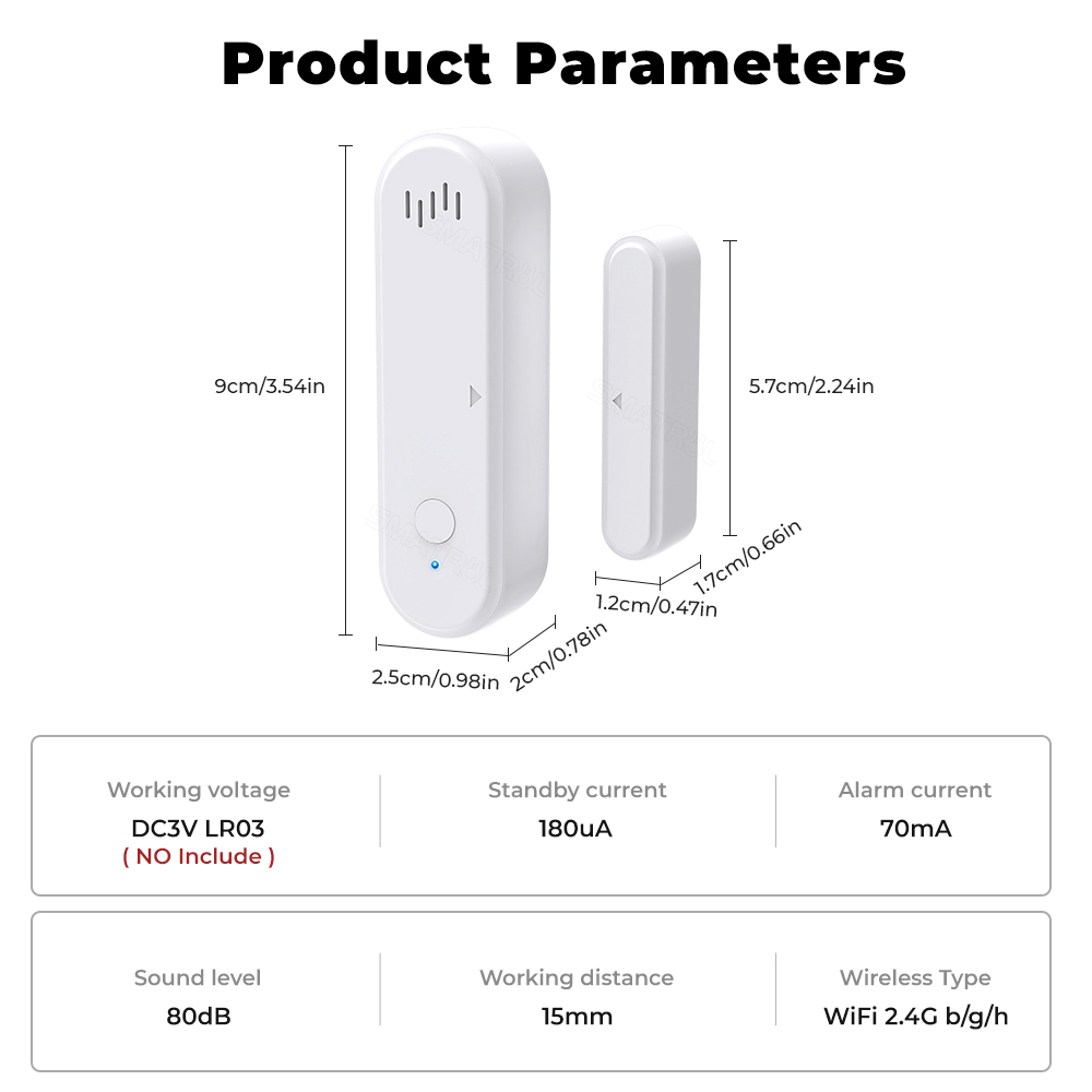 SMATRUL Arm And Disarm Tuya Smart WiFi Door Window Sensor Open Closed ...