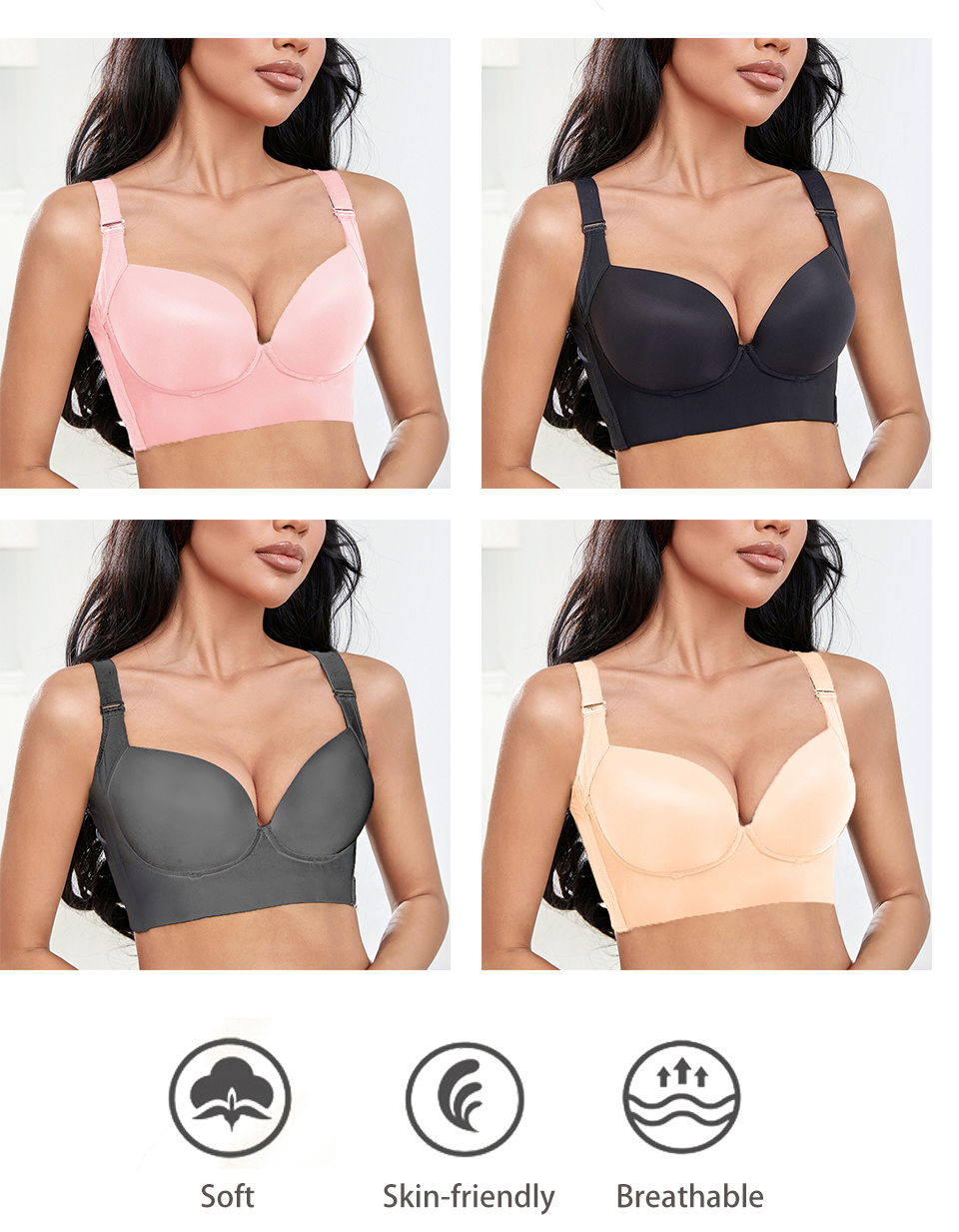 Fallsweet 2pcs Plus Size Bra Women Hide Back Fat Underwear Shpaer  Incorporated Full Back Coverage Deep Cup Sexy Push Up Lingerie - Bras -  AliExpress