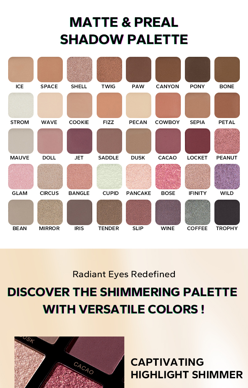 BEAUTY GLAZED NEUTRAL VIBES Matte 40 Colors Highlight Shimmer Eye ...