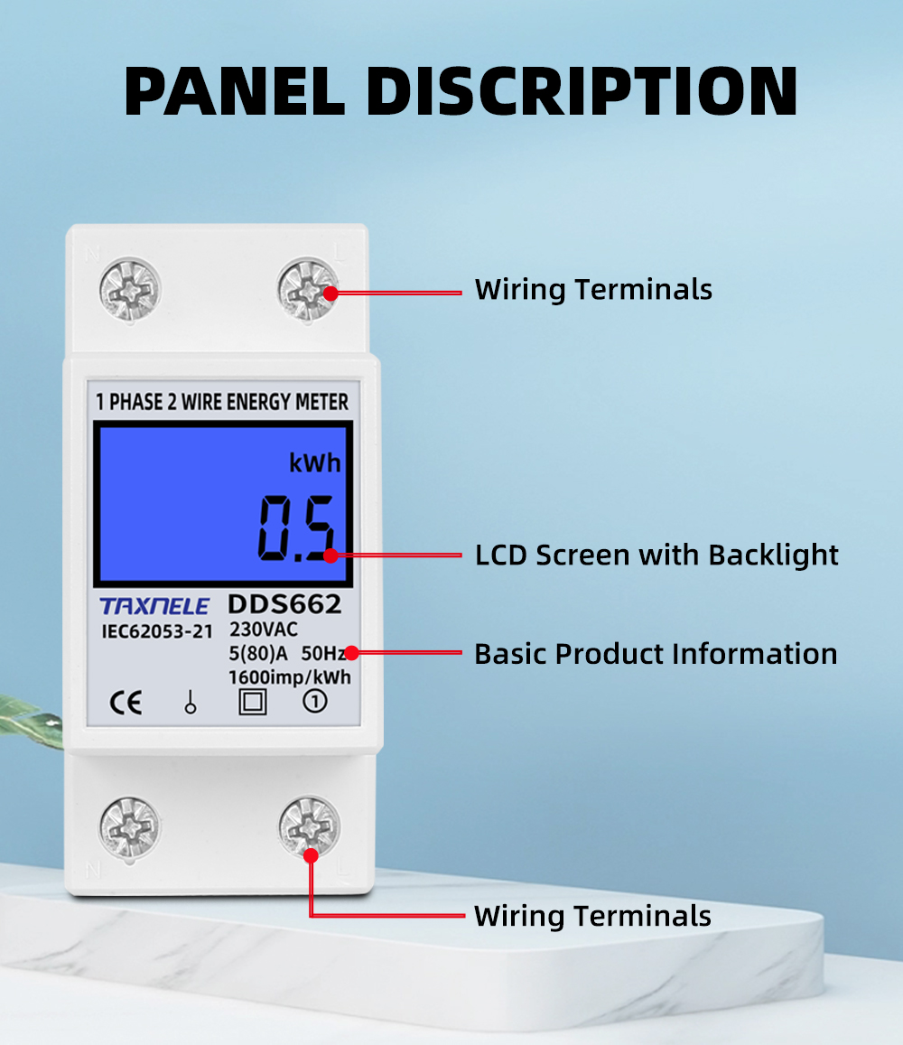 DDS662 Single Phase Two Wire LCD Digital Display Wattmeter Power ...