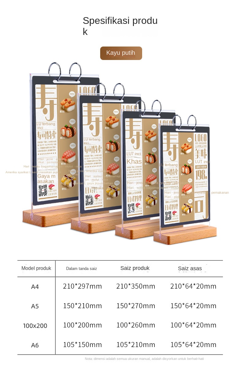 Restaurant Table Menu Poster Calendar Wooden Page Flip Table Card ...