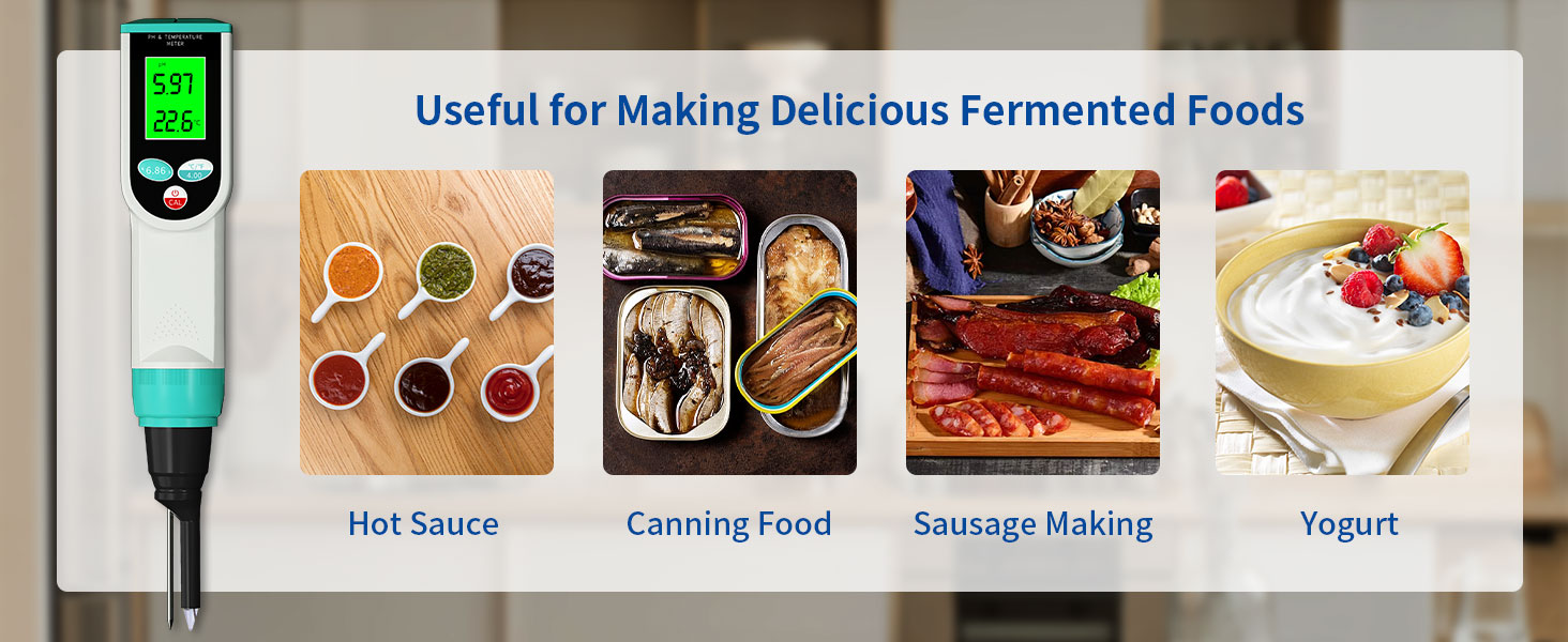 pH Meter for Food Processing, Waterproof Digital Food pH Meter with