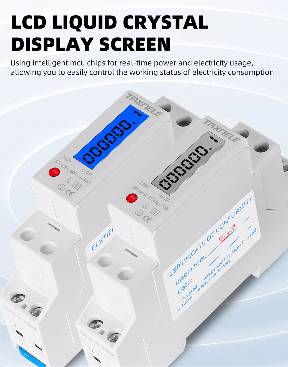 TAXNELE Din Rail Mount Single Phase LCD Wattmeter Power Consumption ...