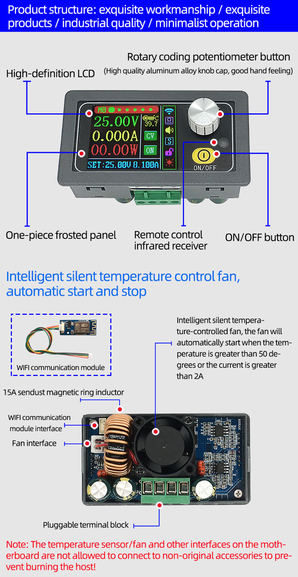 400W 50V 8A Variable Security Efficiency DC DC Buck Converter CC CV ...