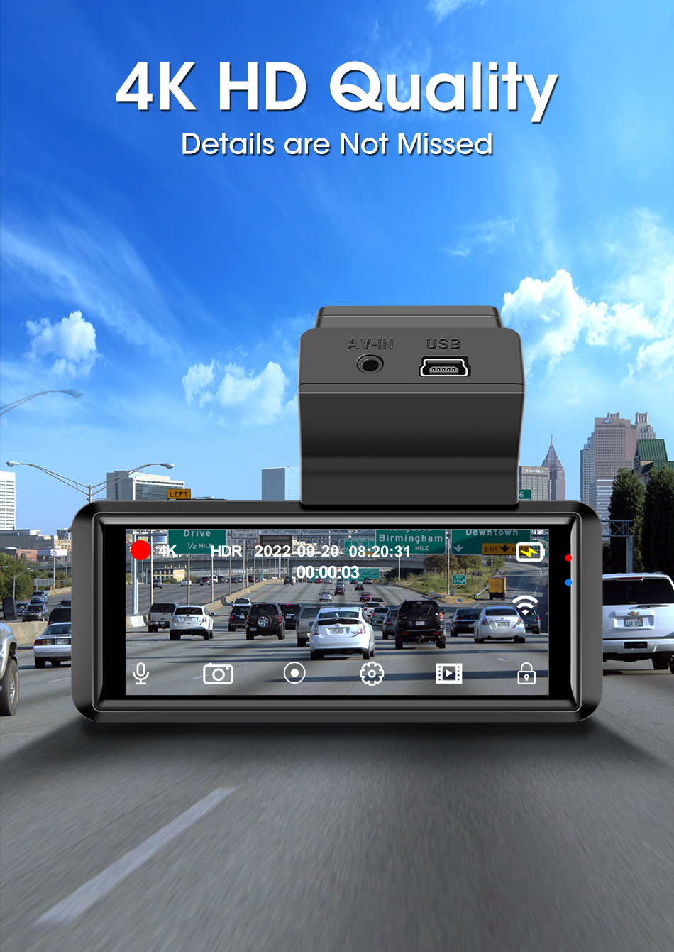 Jansite Car Recorder 4K Touch Screen Front and Rear Cameras with Built ...