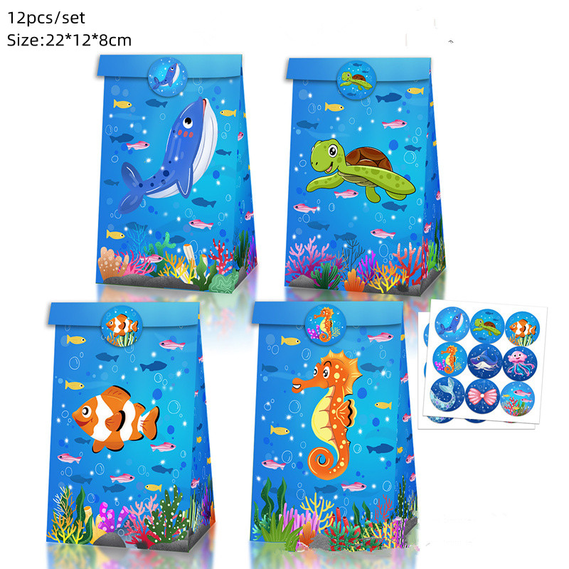 12pcs Under the Sea Theme Party Gift Bag Candy Boxes Candy Bag ...