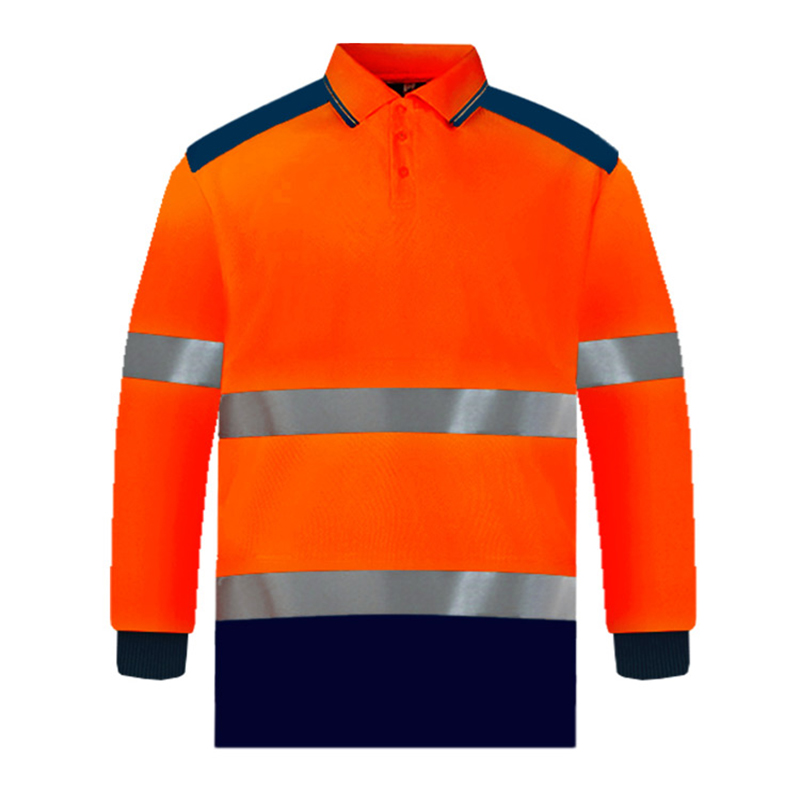 Two Tone Long Sleeve Safety Polo Shirt Orange and Yellow with Navy ...