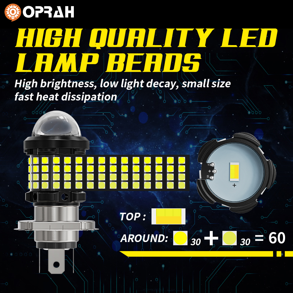 1PC Oprah Super Bright LED Motorcycle Light H4 H6 BA20D 3030 60SMD Hi ...