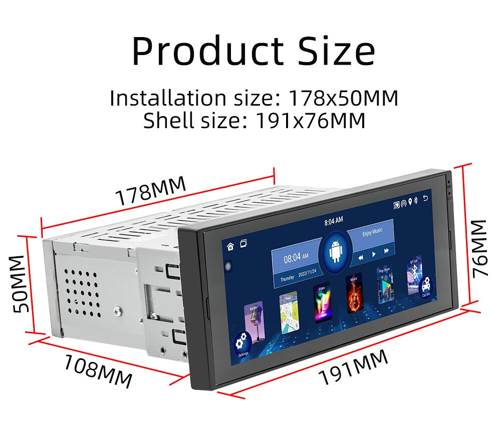 1 Din Android Car Radio Wireless CarPlay Mirror Link Bluetooth WiFi ...