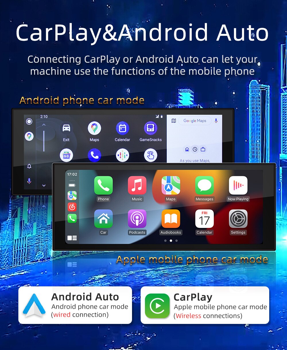 1 Din Android Car Radio Wireless CarPlay Mirror Link Bluetooth WiFi ...