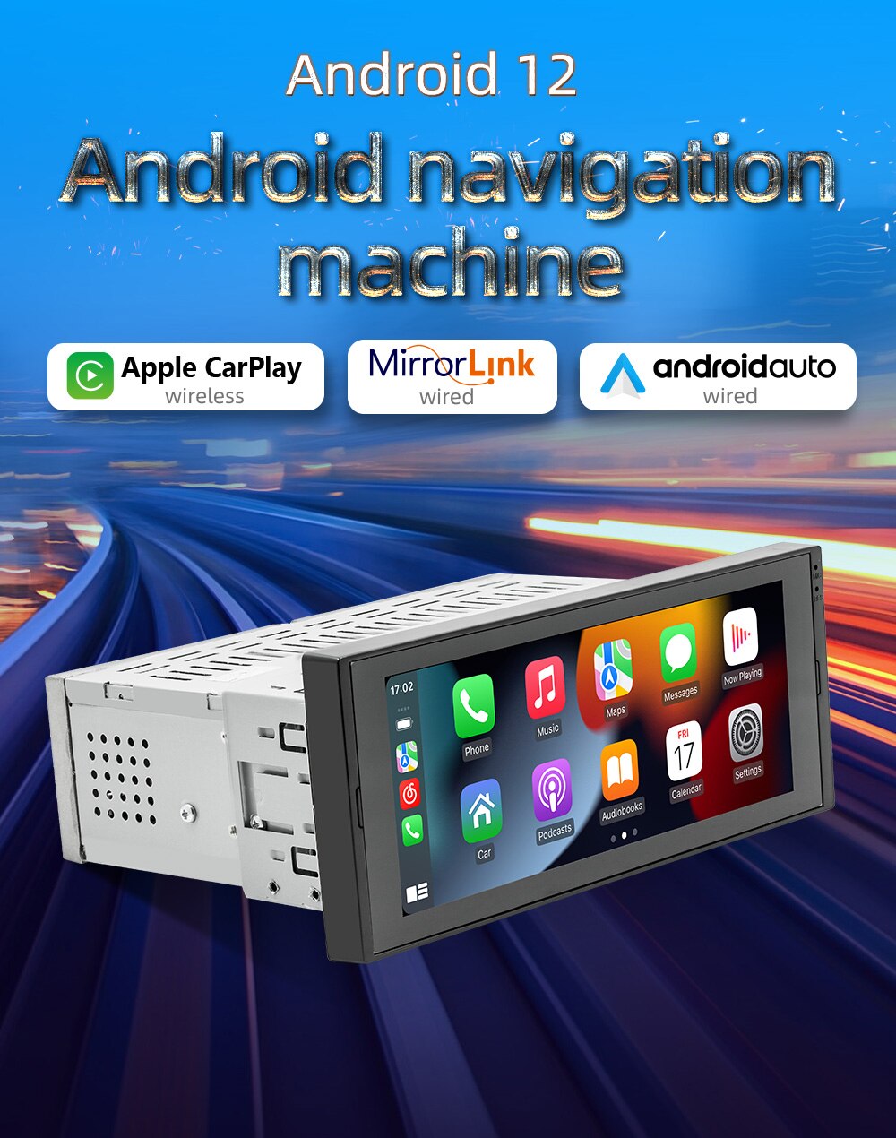 1 Din Android Car Radio Wireless CarPlay Mirror Link Bluetooth WiFi ...