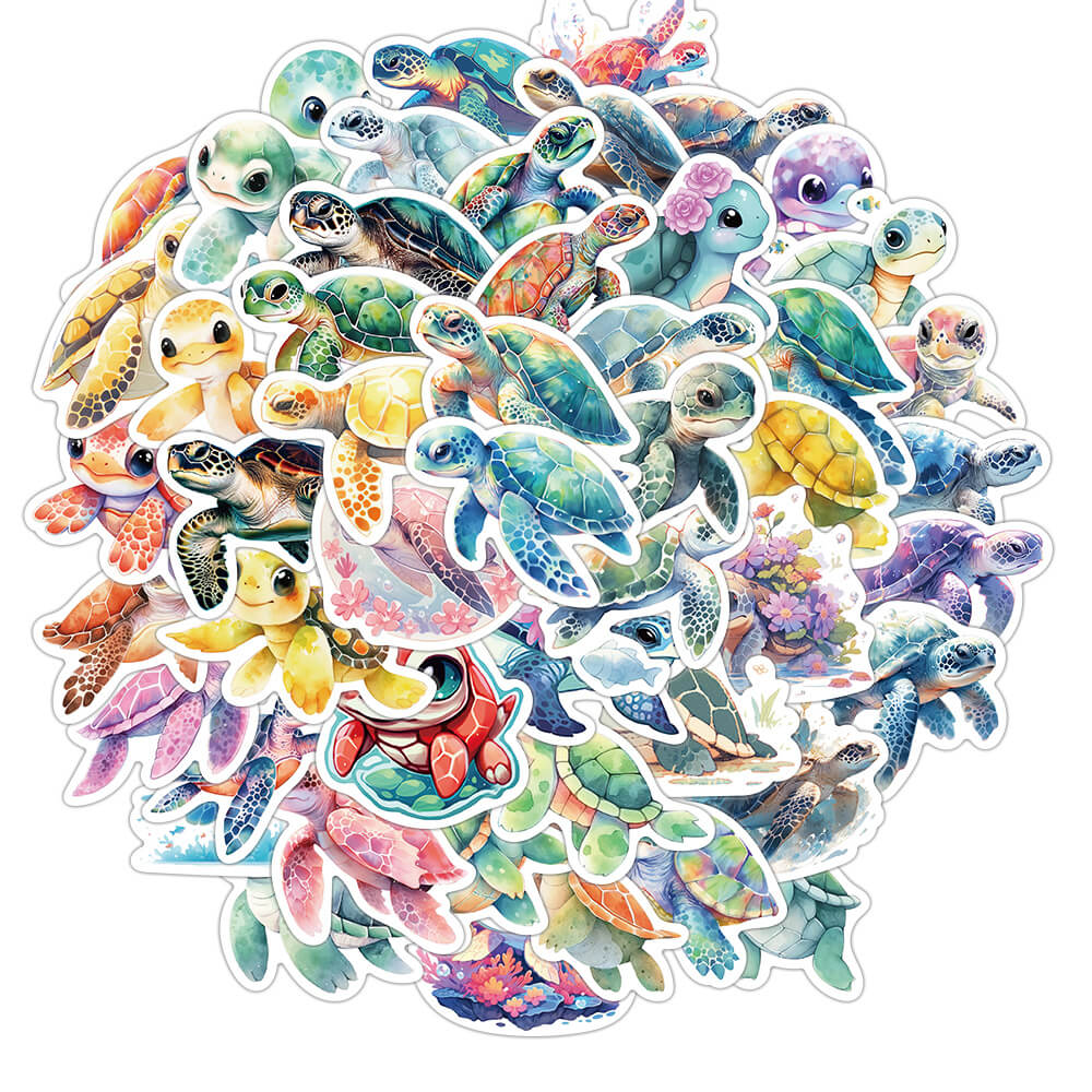 [Large Stickers]50pcs Kawaii Cartoon Turtle Blue Sea Animal Stickers ...