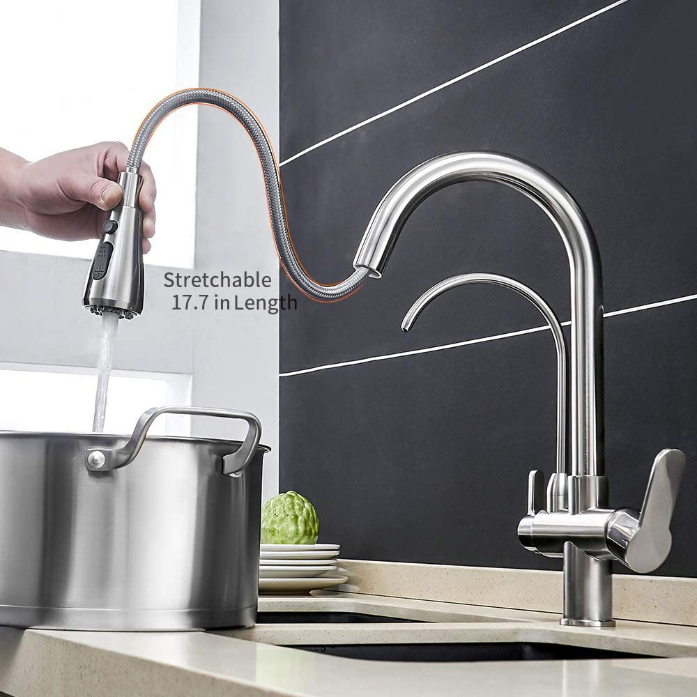 Modern Kitchen Faucet Pull Down Kitchen Sink Faucet Dual Handle 3 in 1 ...