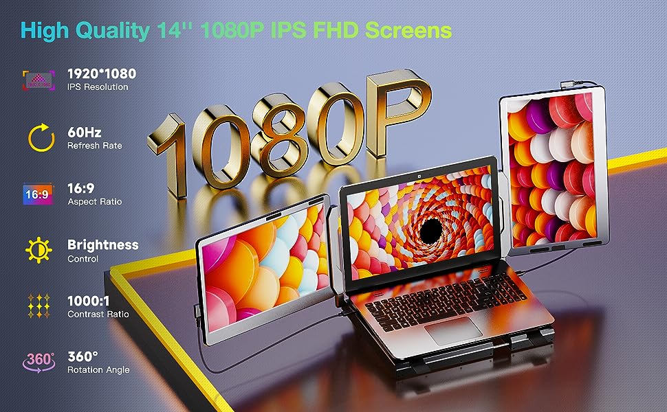 OFIYAA F2 14 inch rotatable dual screen computer screen extender laptop ...
