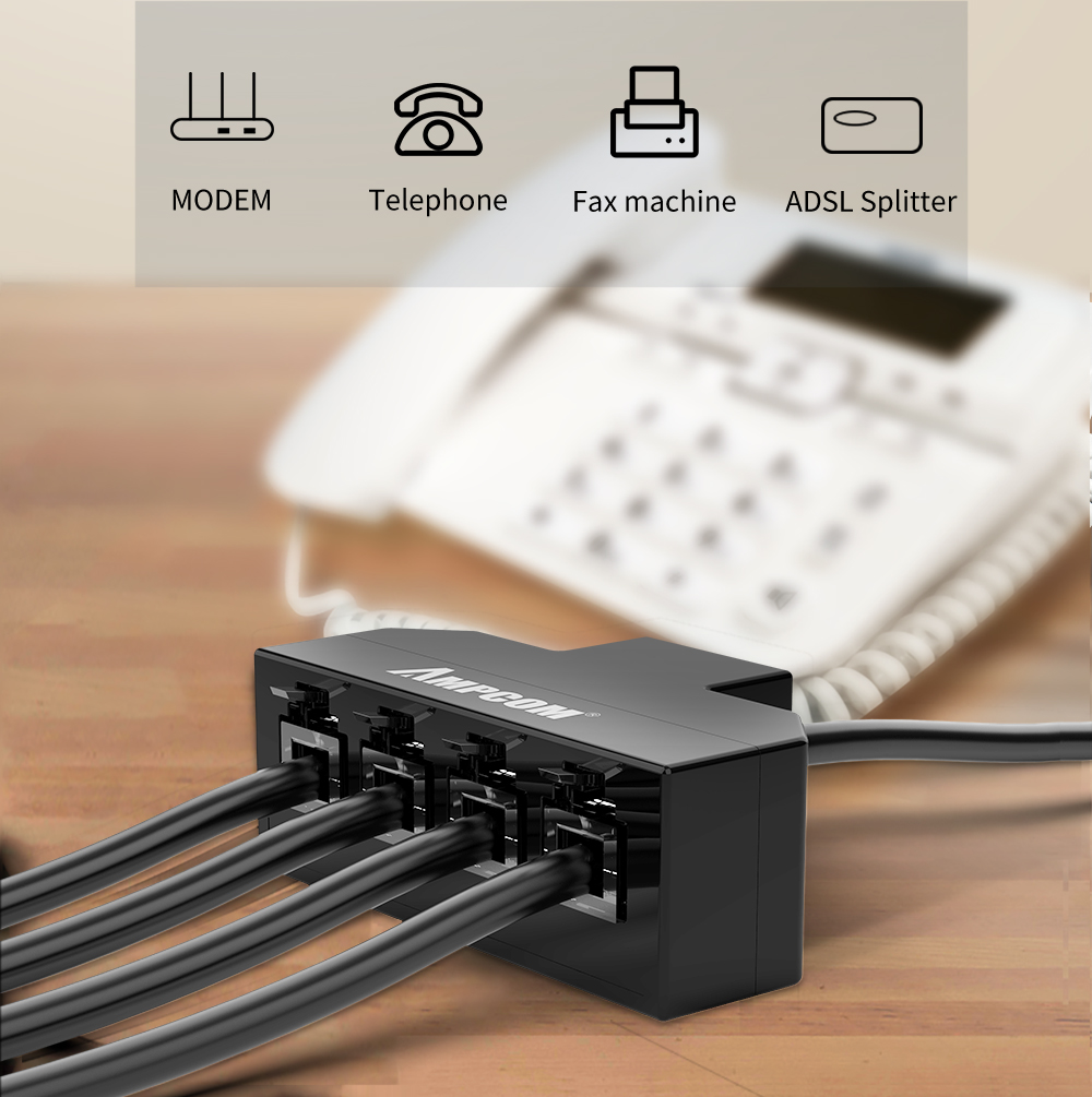 AMPCOM Phone Converter RJ11 Classic 6 Pin Female 1-2 & 3-4 Telephone ...