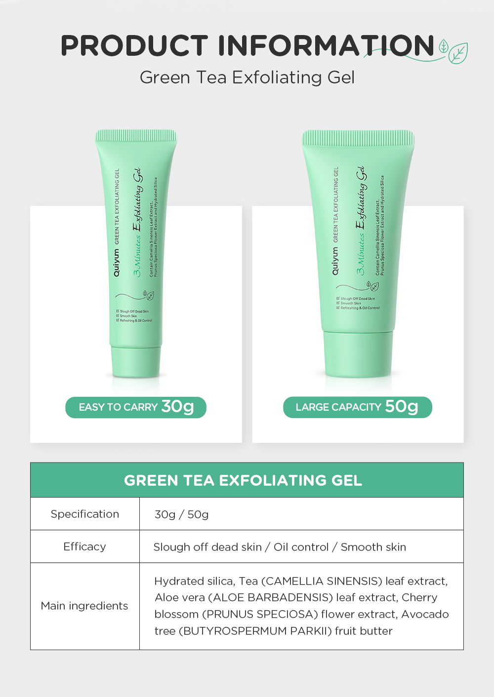 Quiyum Green Tea/Sakura 3 Minutes Exfoliating Gel Remove Dead Skin Face ...